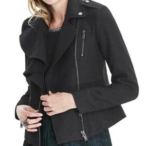 Banana Republic Black Metallic Shimmer Ruffle Moto Jacket NWT